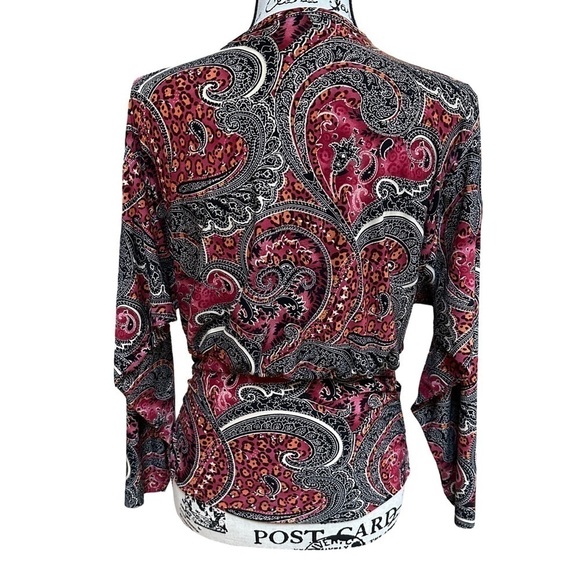 Paisley Print V-Neck Blouse with a Waist Tie - Picture 3 of 5